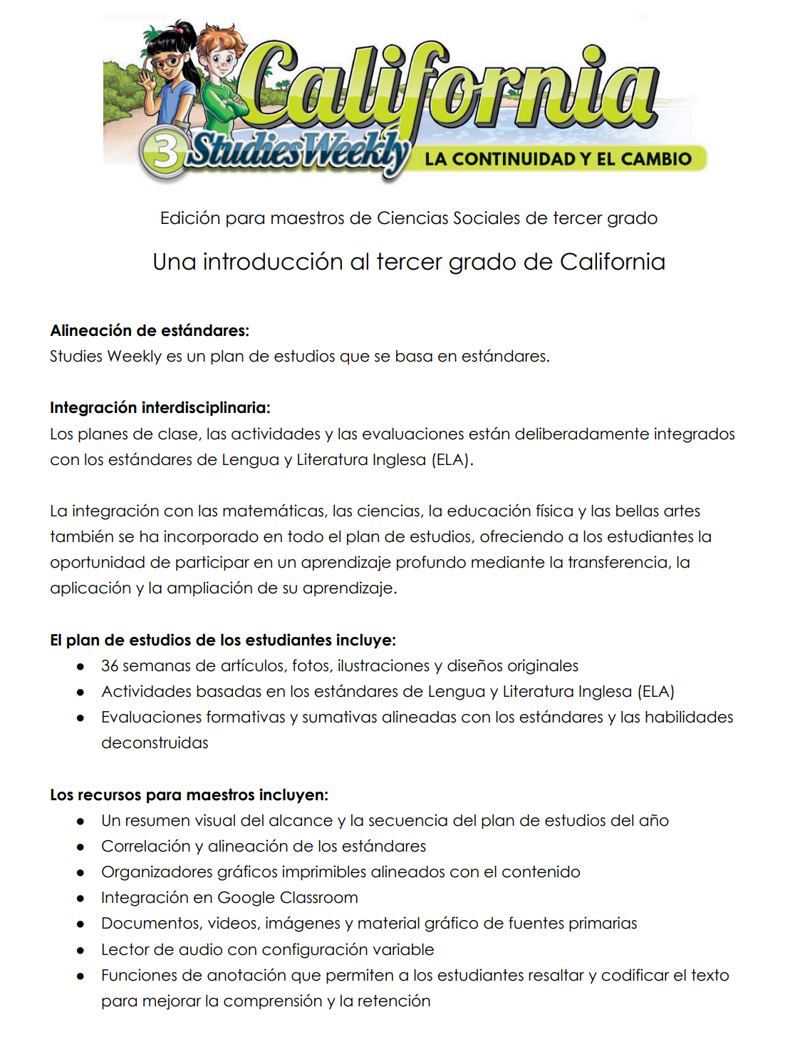 Studies Weekly Third Grade Spanish Teacher Edition
