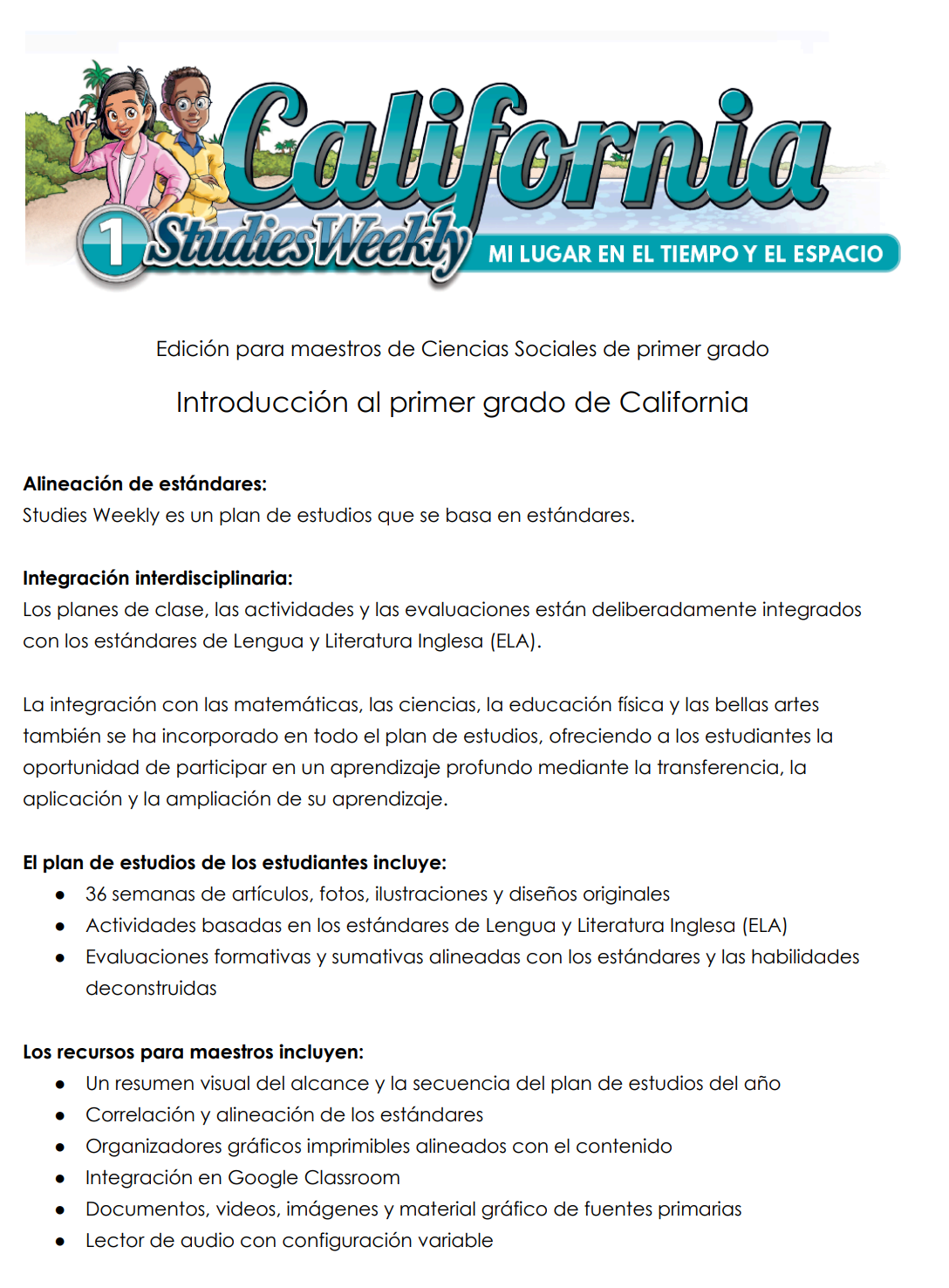 Studies Weekly First Grade Spanish Teacher Edition