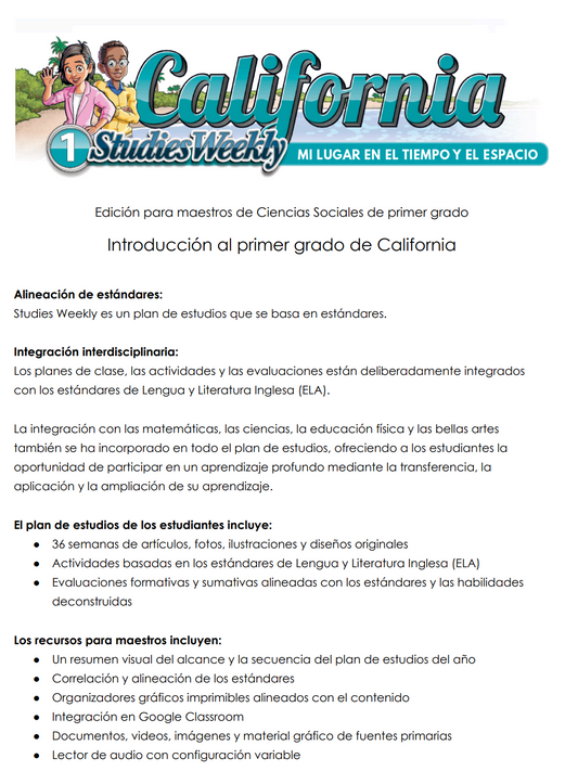Studies Weekly First Grade Spanish Teacher Edition