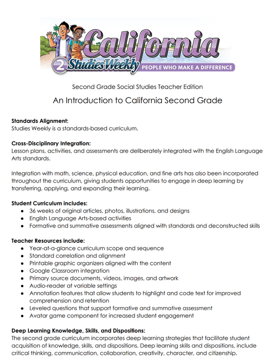 Studies Weekly Second Grade English Teacher Edition