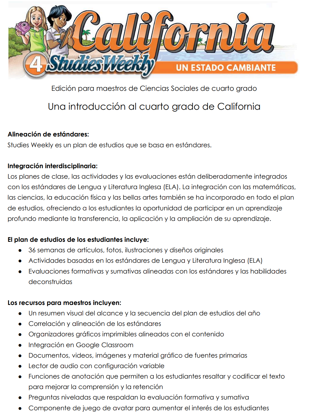 Studies Weekly Fourth Grade Spanish Teacher Edition